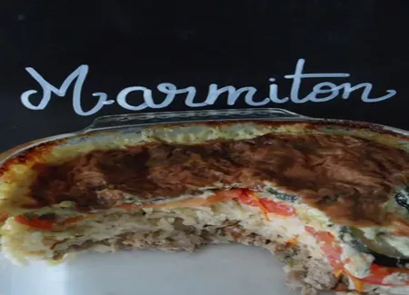 Gratin façon tian chèvre riz courgette tomate thon