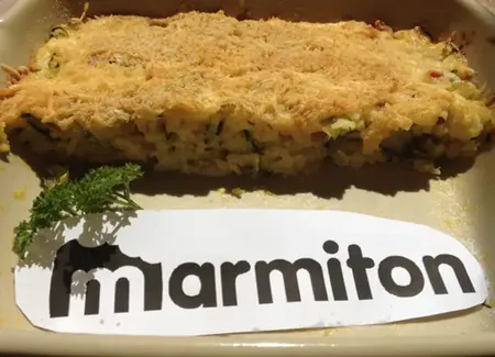Gratin de courgettes, riz et lardons