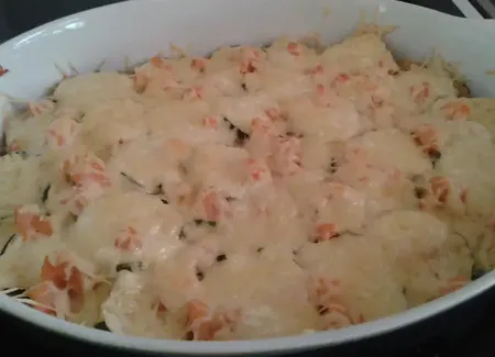 Gratin de ravioles au saumon