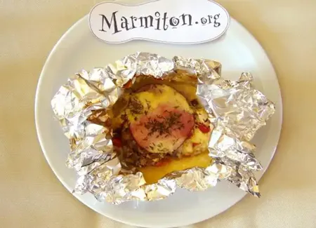 Papillote de poulet au bacon