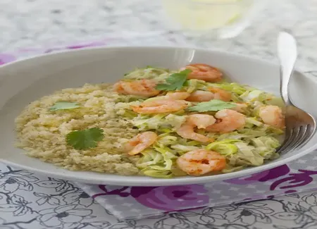 Crevettes aux poireaux