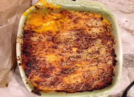 Gratin de potimaron aux lardons, chèvre et poivron