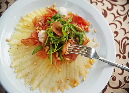 Carpaccio melon mozza jambon cru