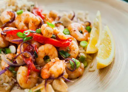 Crevettes au lait coco et huile de sésame