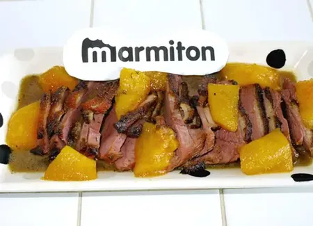 Melon caramélisé et magret de canard