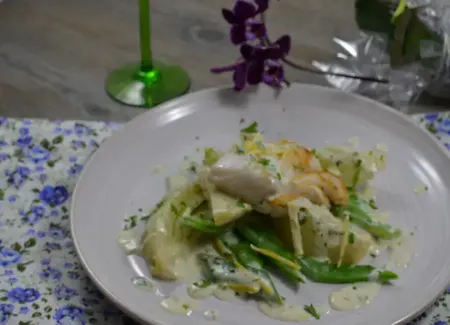 Pavé de cabillaud aux haricots plats et fenouil sauce citronné
