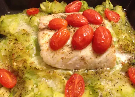 Dos de cabillaud et ses tagliatelles de courgette