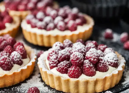 Tarte à la crème patissière à la vanille et framboises