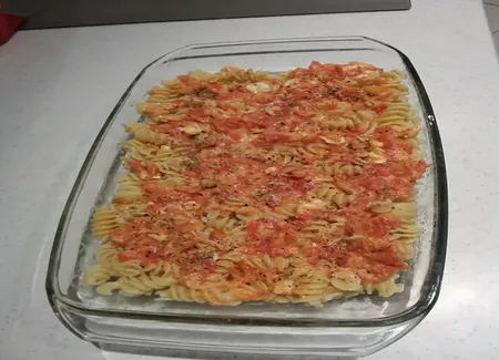 Pâtes "fond de frigo" au jambon et fromage de chèvre