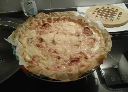 Pizza lardons, chèvre et miel