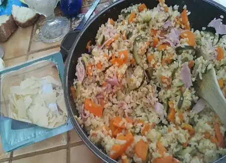 Risotto allégé aux légumes et jambon