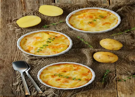 Gratin de panais, poireaux, carottes et pommes de terre