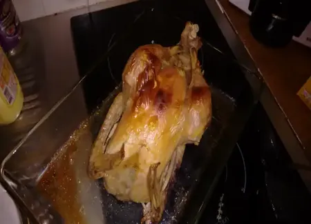 Poulet poché puis rôti