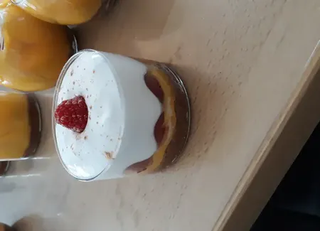 Biscuit bavarois framboise, mangue, noix de coco