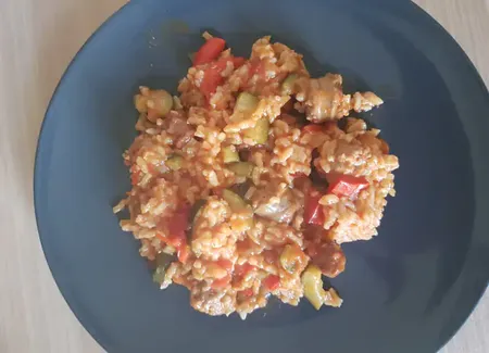 Risotto saucisses et petits légumes au cookéo