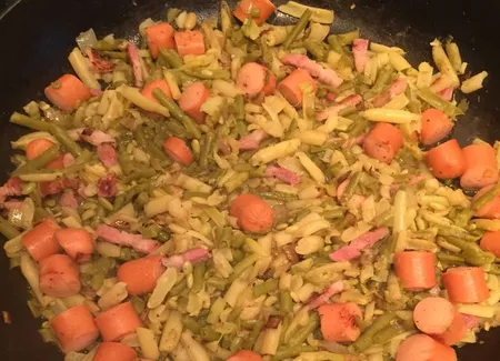 Poêlée de haricots verts et saucisses